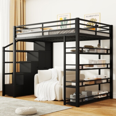 Heavy Duty Loft Bed with Stairs & Built-In Wardrobe