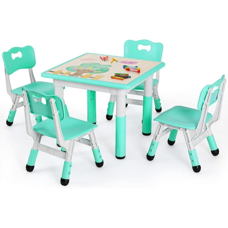 Height Adjustable Kids' Table Set 5 Piece Ergonomic White