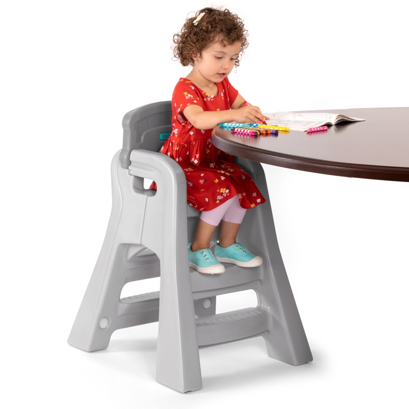 High Back Booster Chair Neutral Gray Molded Dining Seat