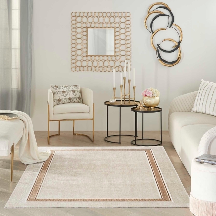 High-Low Pile Area Rug Ivory Abstract Textured Glam