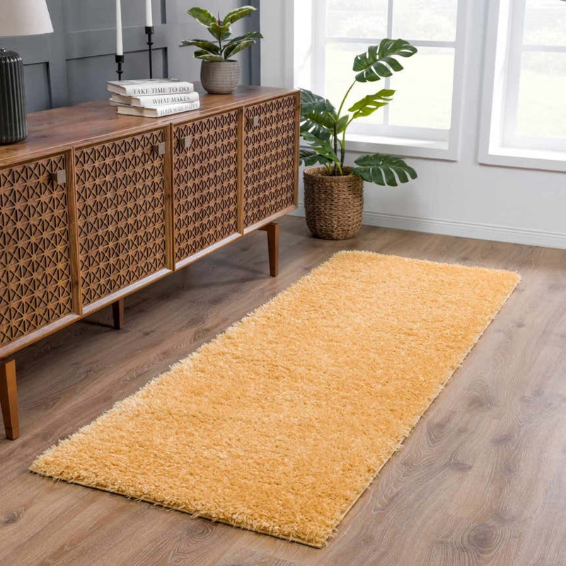 High-Pile Shag Rug Gold Solid Color Mid Century Modern Cozy