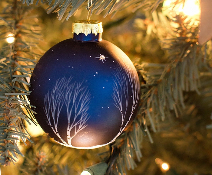 Holiday Ornament Birch Tree Detail Hand Painted Rustic North Star