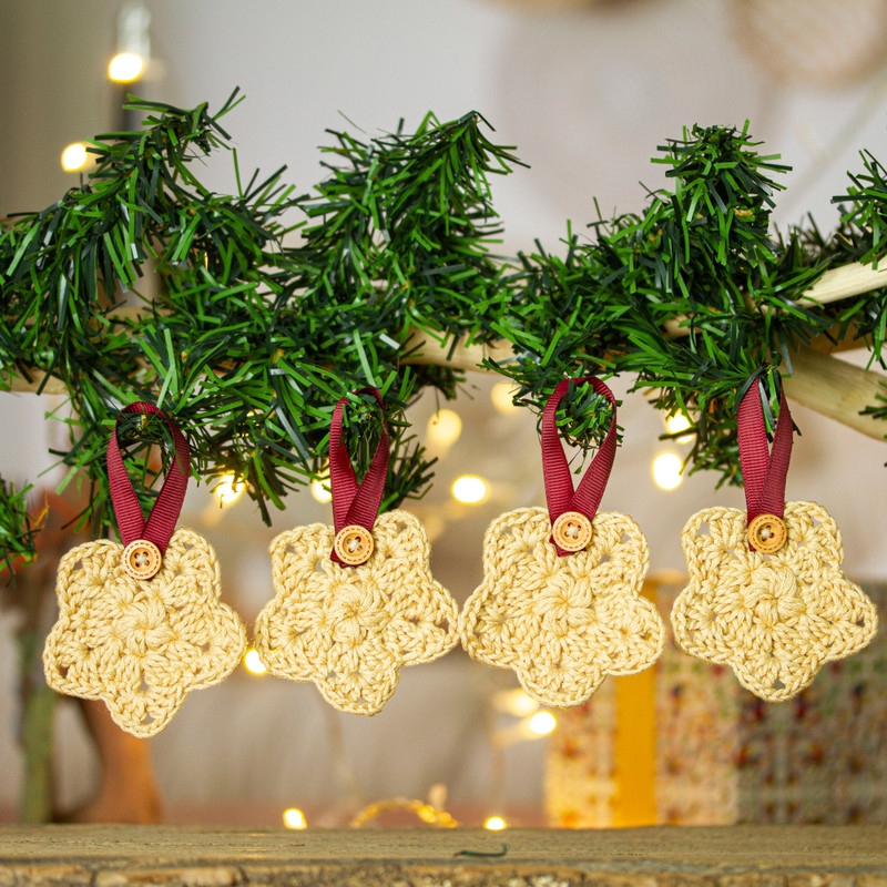 Holiday Ornament Crocheted Texture Button Accents Handcrafted Bell