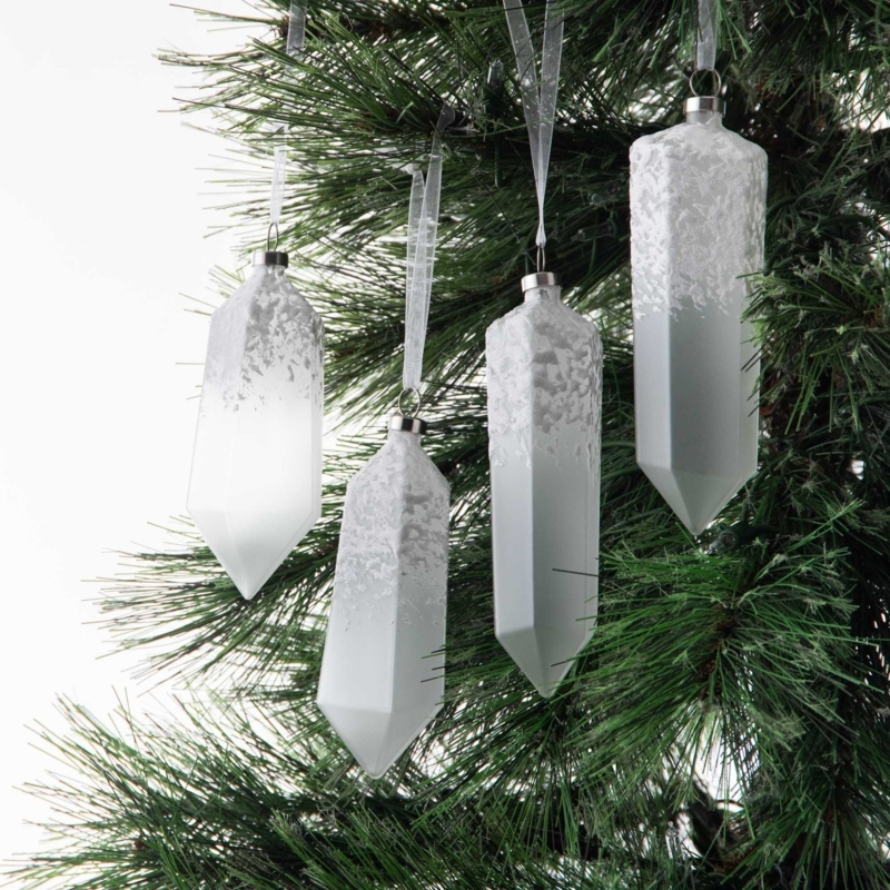 Holiday Ornament: Faceted Crystal Shape with Snowy Frosted Texture