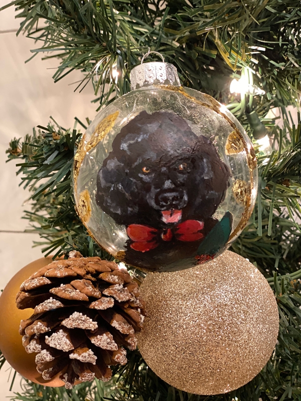 Holiday Ornament Hand Painted Illustration Poodle Motif Ceramic Glossy
