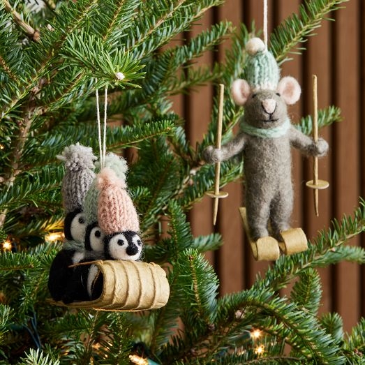 Holiday Ornament: Muted Palette Felt Animals, Hand-Stitched Nursery Decor