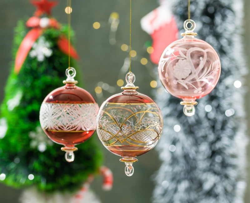 Holiday Ornament Oversized Glass Emerald Gold Geometric Traditional