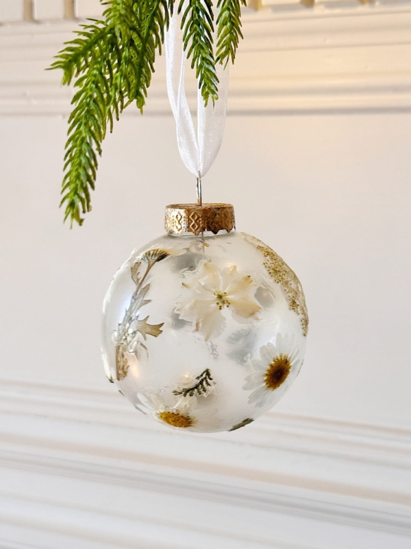 Holiday Ornament: Pressed Botanicals, Velvet Ribbon Accents, Cottagecore Style