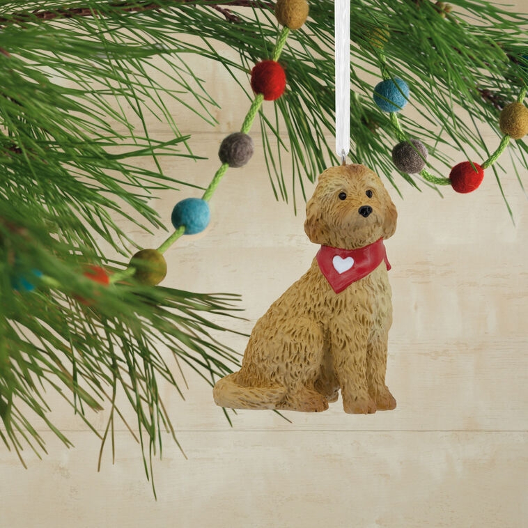 Holiday Ornament Resin Like Goldendoodle Motif Santa Hat Curly Coat