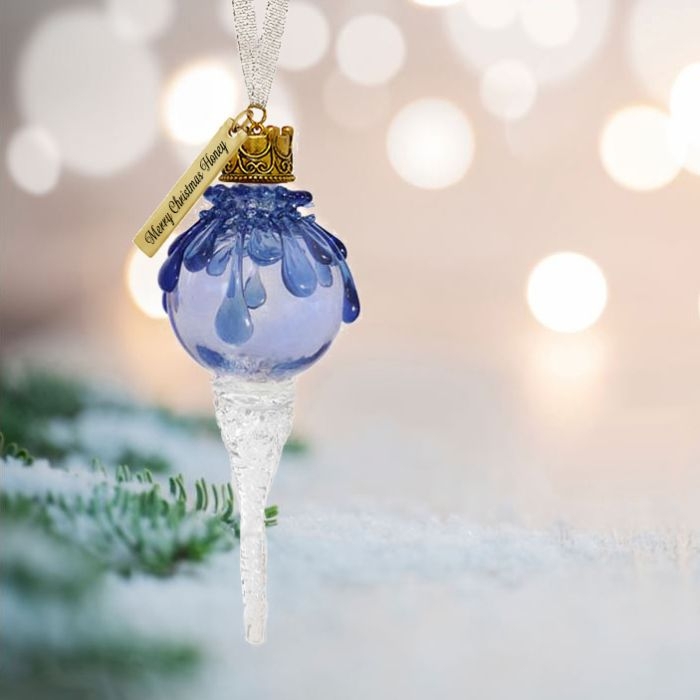 Holiday Ornament Twisted Icicle Tail Blue Glass Love Charm