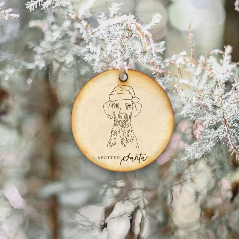 Holiday Ornament Wood Toned Dalmatian Pattern Dog Silhouette Rustic
