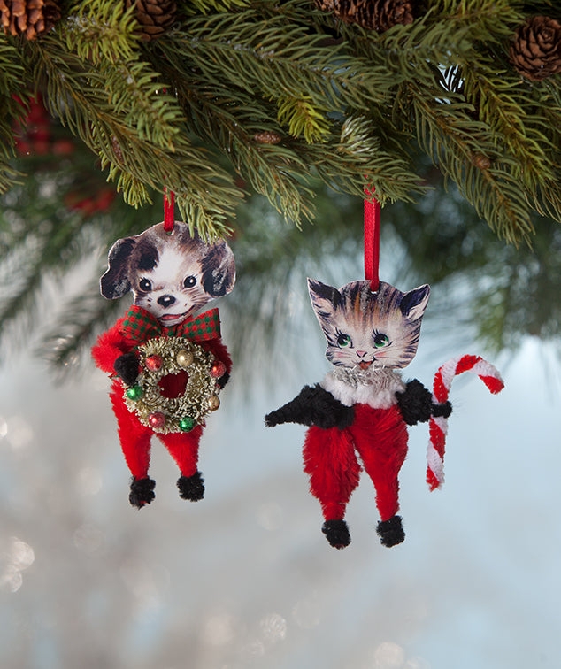 Holiday Ornaments Chenille Fabric Vintage Aesthetic Tinsel Retro Style