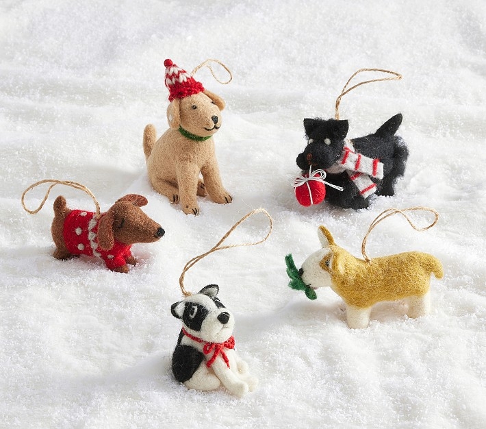 Holiday Ornaments Felted Fabric Set Dog Themed Holiday Accessories