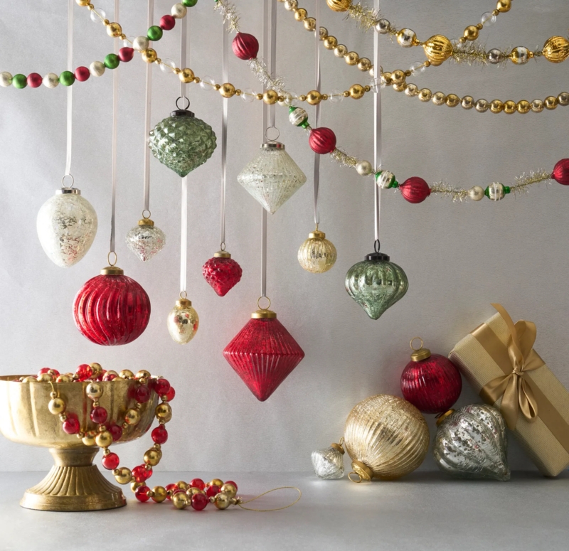 Holiday Tabletop Styling with Ornaments Mercury Glass Pot Tree