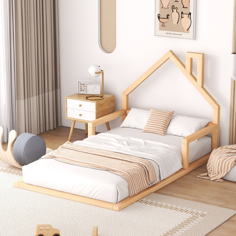 House Bed Peaked Roof Silhouette Open Frame Scandinavian Style