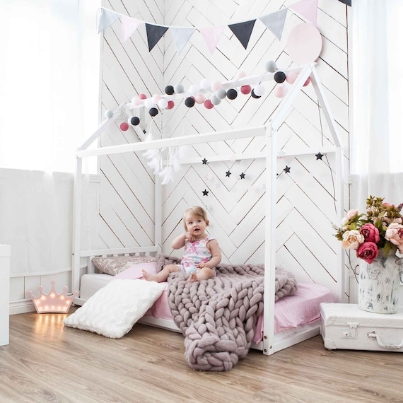 House Bed Scandinavian Wood Floor Frame Minimalist Open Design