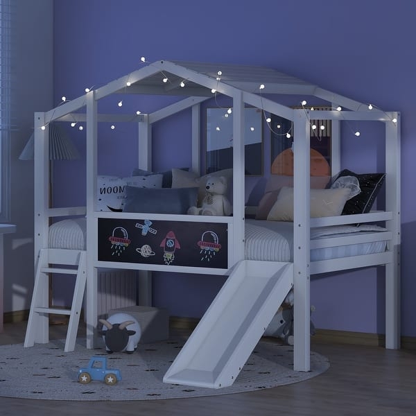 House Loft Bed Integrated LED Lighting White and Wood