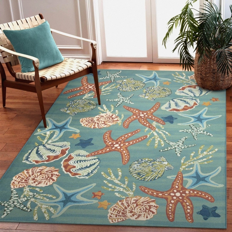 Indoor/Outdoor Area Rug: Aqua Oversized Starfish Motif
