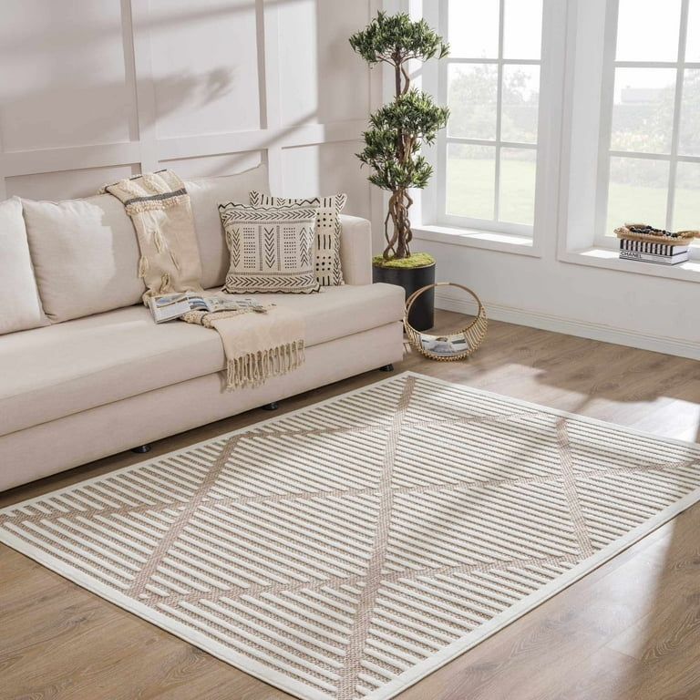 Indoor Outdoor Area Rug Moroccan Geometric Diamond Stripe Boho Patio