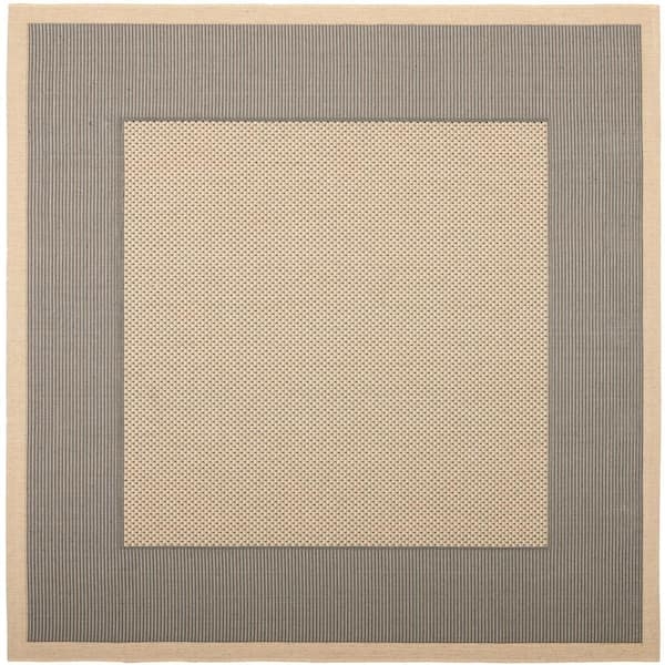 Indoor Outdoor Area Rug Square Gray Cream Border Design Flat Weave Patio