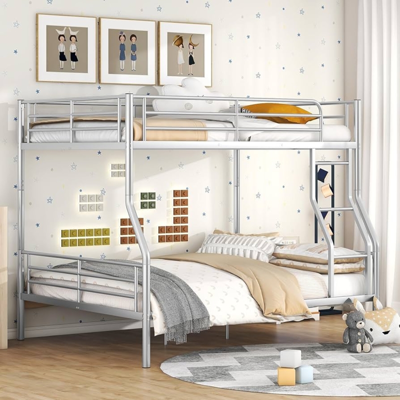 Industrial Black Metal Bunk Bed, Full XL over Queen Layout