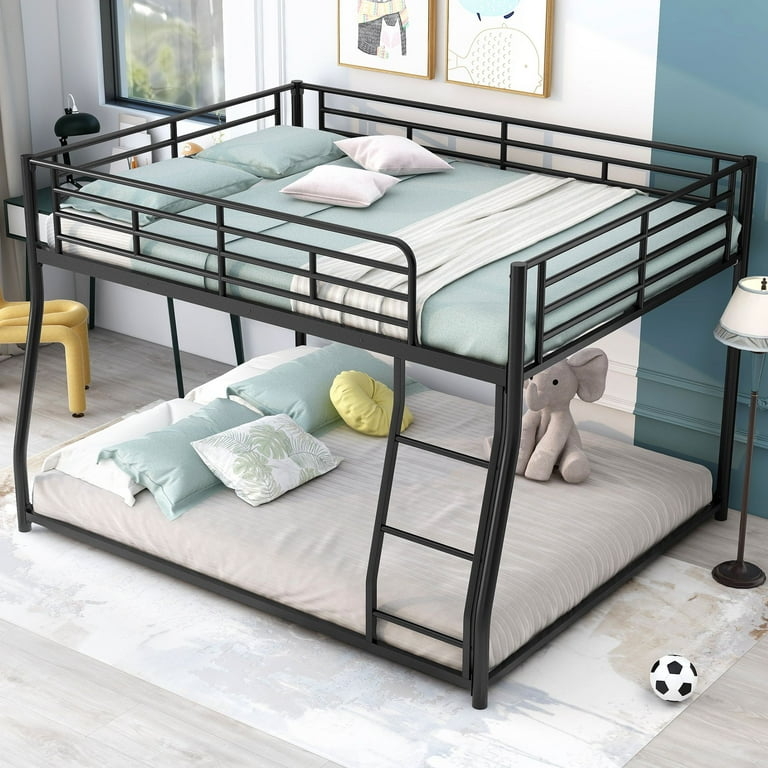 Industrial Black Metal Bunk Bed with Integrated Side Ladder
