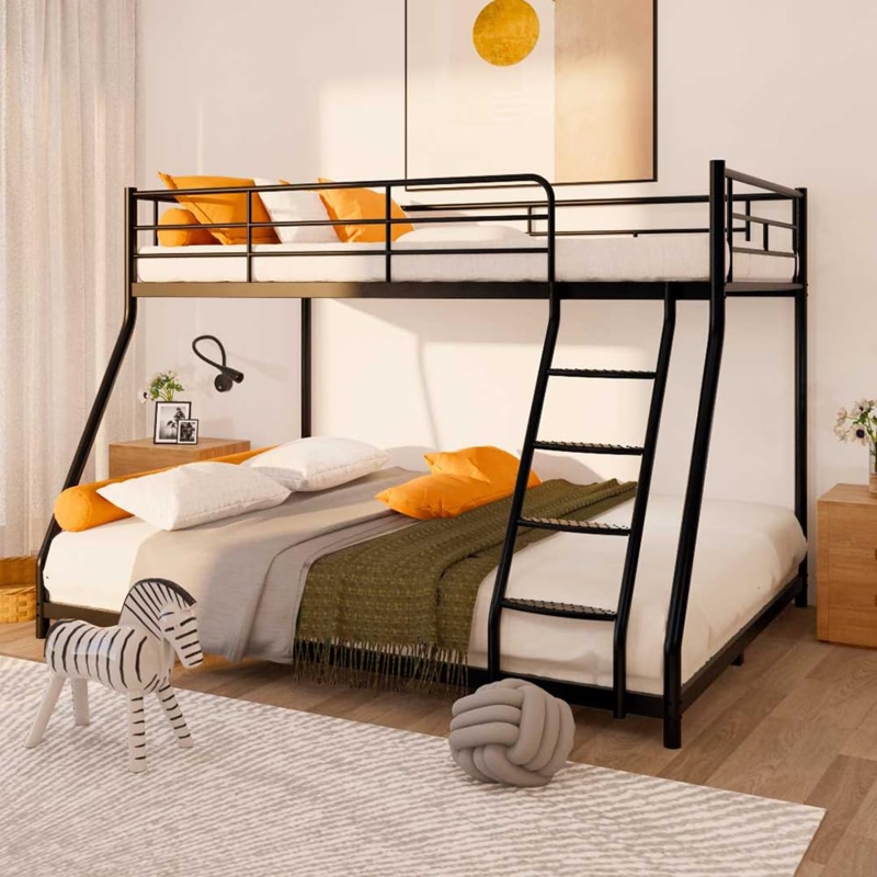 Industrial Black Metal Bunk Bed with Storage Stairs