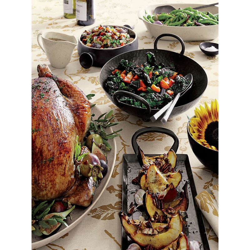 Industrial Chic Salad Bowl, Handles, Hammered Iron, Charcoal Finish
