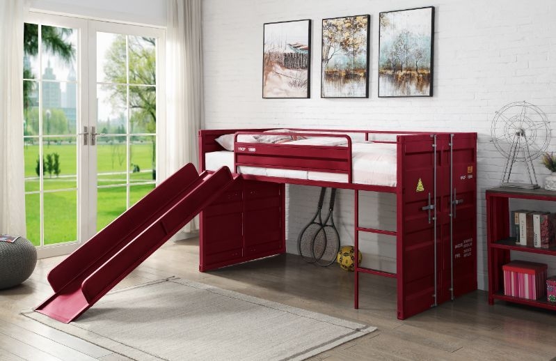 Industrial Loft Bed With Slide And Cargo Container Style