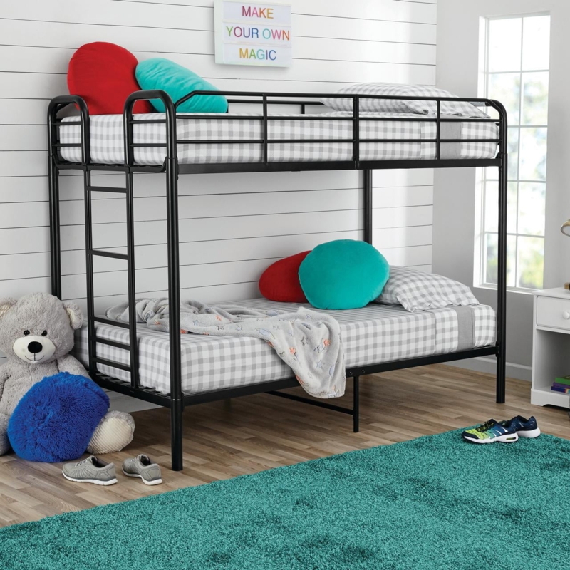 Industrial Quad Bunk Bed in Matte Black Metal for Four Sleepers