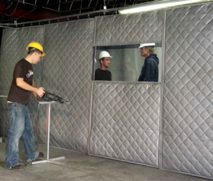 Industrial Quilted Beige Curtains with Clear Vision Panels