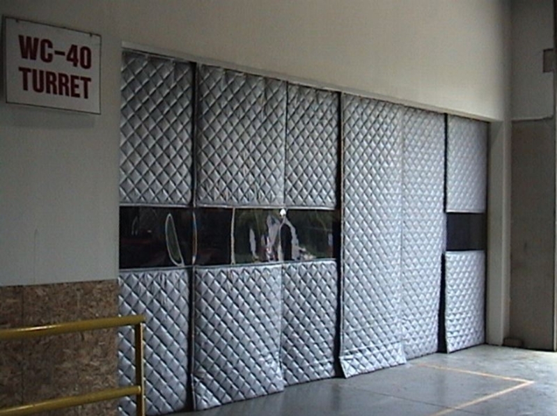 Industrial Quilted Soundproof Curtains, Track-Mounted Gray Panels