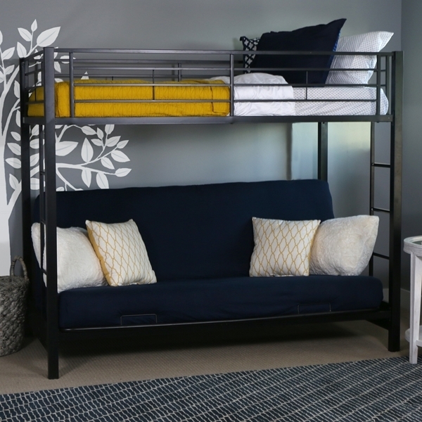 Industrial Twin Over Futon Bunk Bed, Black Metal Frame