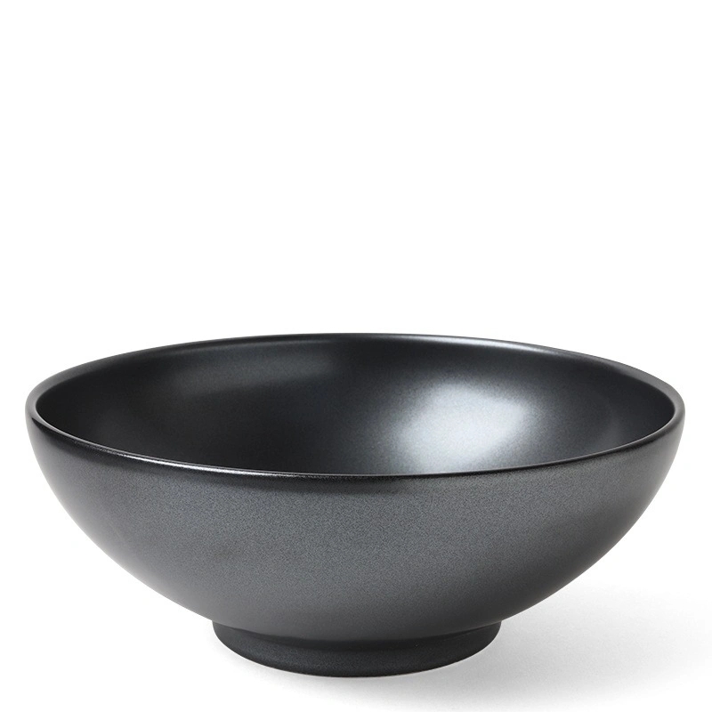 Iridescent Glazed Serving Bowl, Dark Gray Ceramic, Metallic Sheen