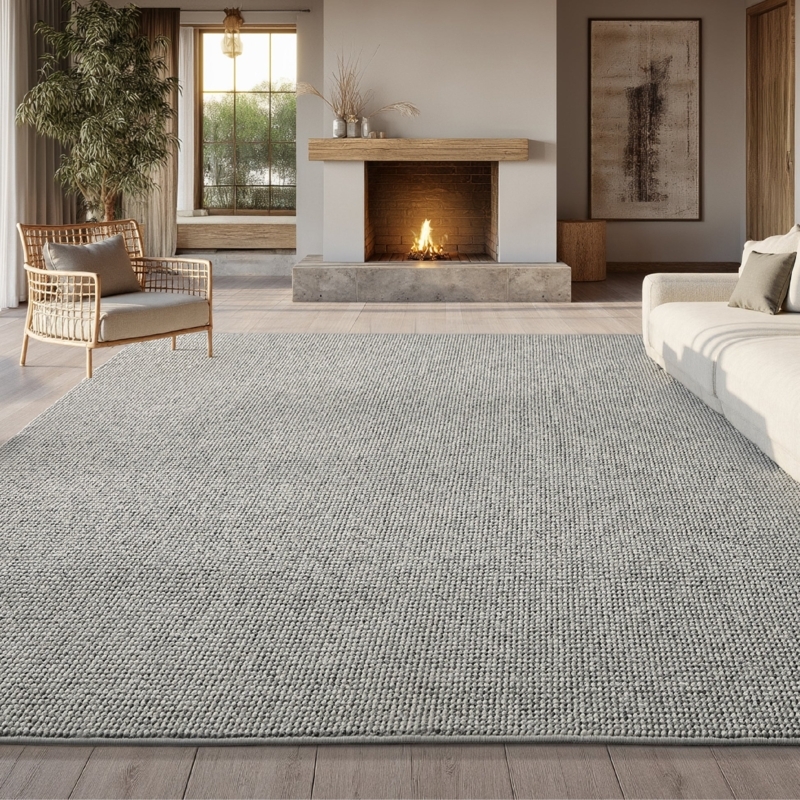 Ivory Area Rug Faux Wool Machine Washable Anti-Slip Minimalist