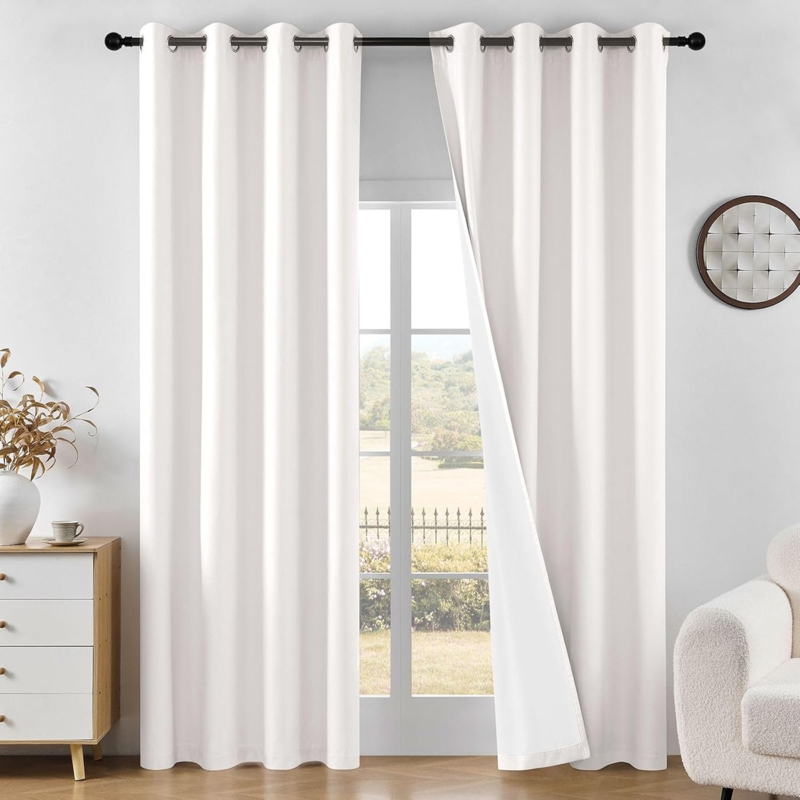 Ivory Linen-Like Grommet Blackout Curtains, Thermal Lined