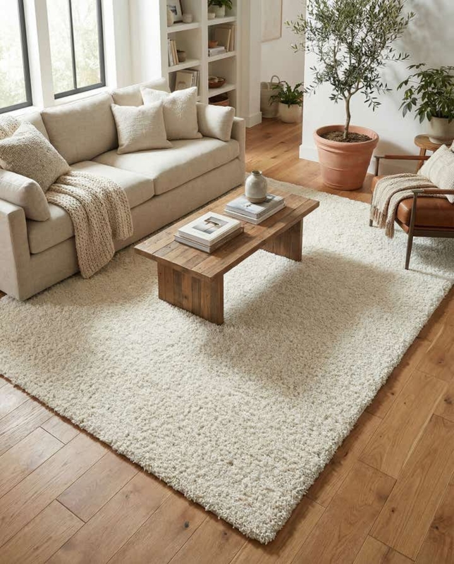 Ivory Shag Area Rug Organic Modern Living Space Inspiration Plush