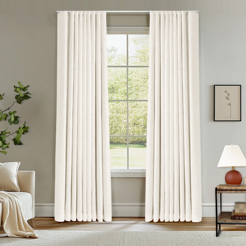 Ivory White Ripple Fold Curtains Ceiling Track Blackout