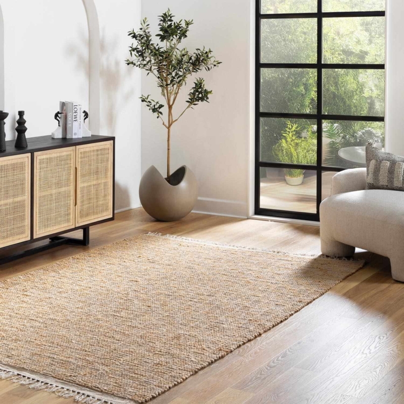 Jute Area Rug: Large Checkerboard Pattern, Natural Fiber, Organic Modern