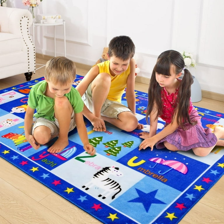 Kids Area Rug City Map Design Blue Nursery Play Mat