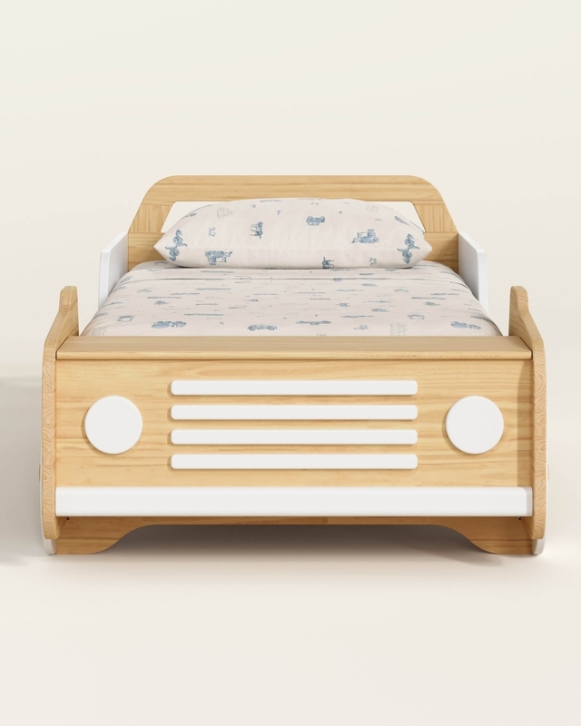 Kids Bed Off Road Vehicle Shape Cutout Detailing Natural Wood