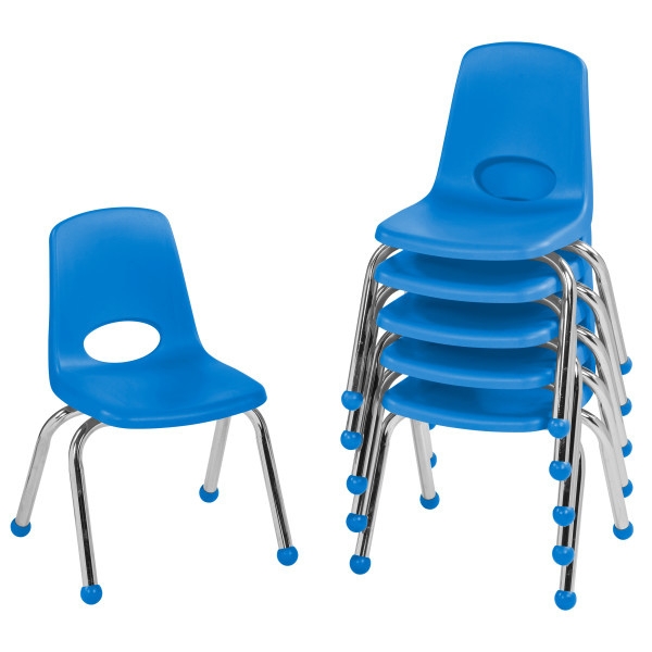 Kids Chair Blue Stackable Chrome Frame Ball Glides Preschool