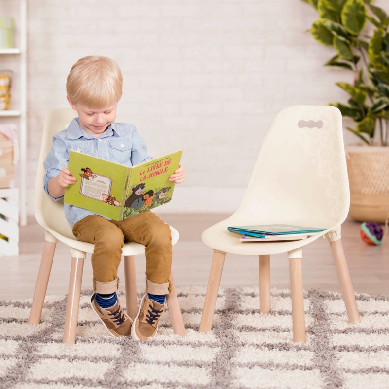 Kids Chair Set Ivory Molded Shell Wood Legs Scandinavian Style