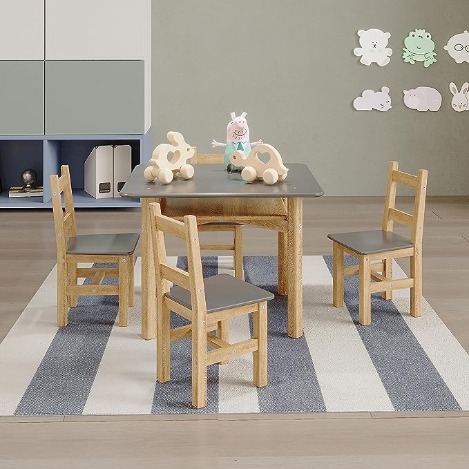 Kids Chair Set Natural Wood Curved Backrest Scandinavian