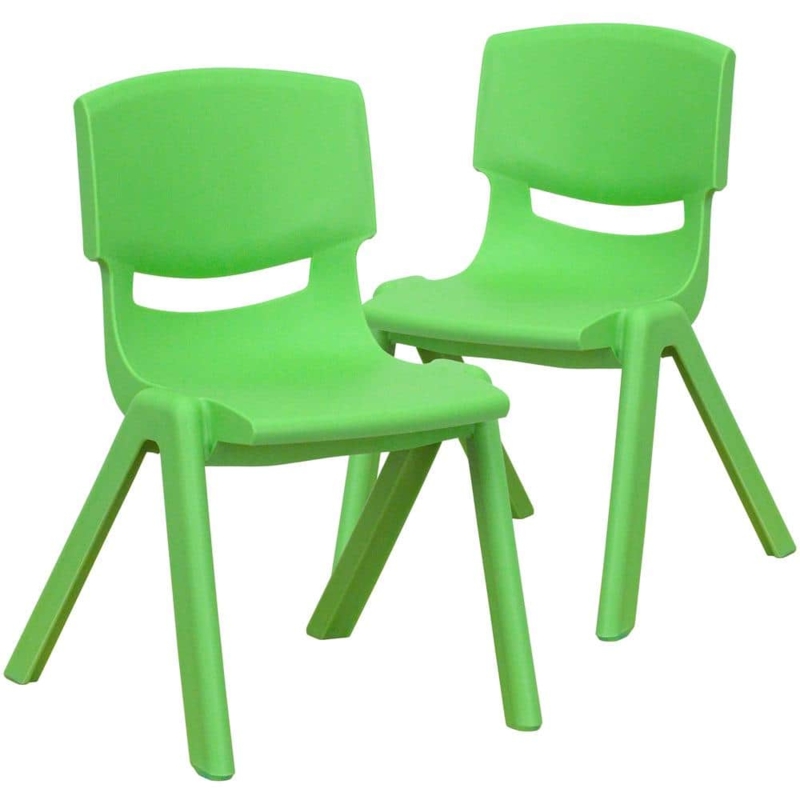 Kids Chair Set of 2 Lime Green Molded Plastic with Eiffel Style Base