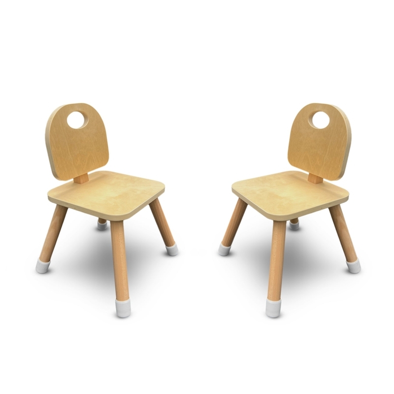 Kids Chair Set of 2 Natural Finish Rounded Backrest Tapered Legs