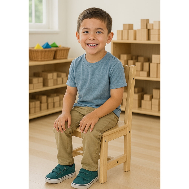 Kids Chair Traditional Ladder Back Natural Wood Playroom Seat