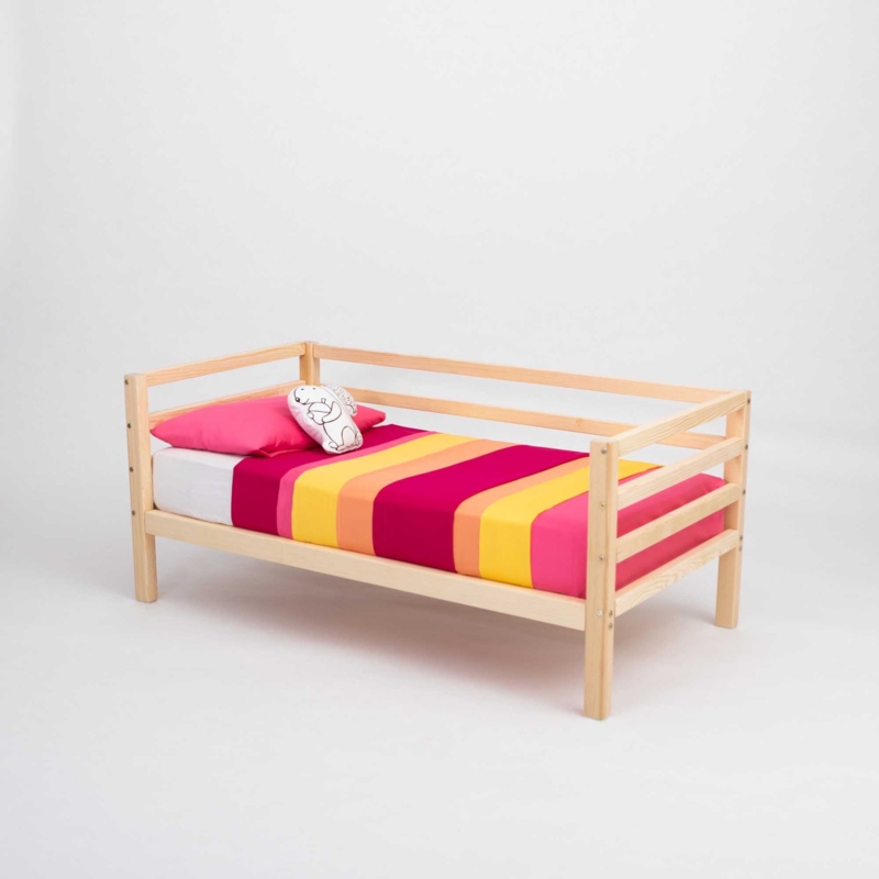 Kids House Bed Natural Wood Three Sided Safety Rails Scandinavian