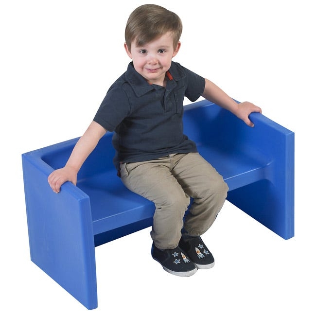 Kids Seating Set Molded Plastic Blue Finish with Cube Chair and Bench