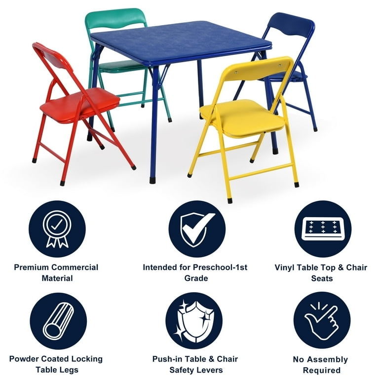 Kids Table and Chair Set Folding with Padded Multi-Color Seats